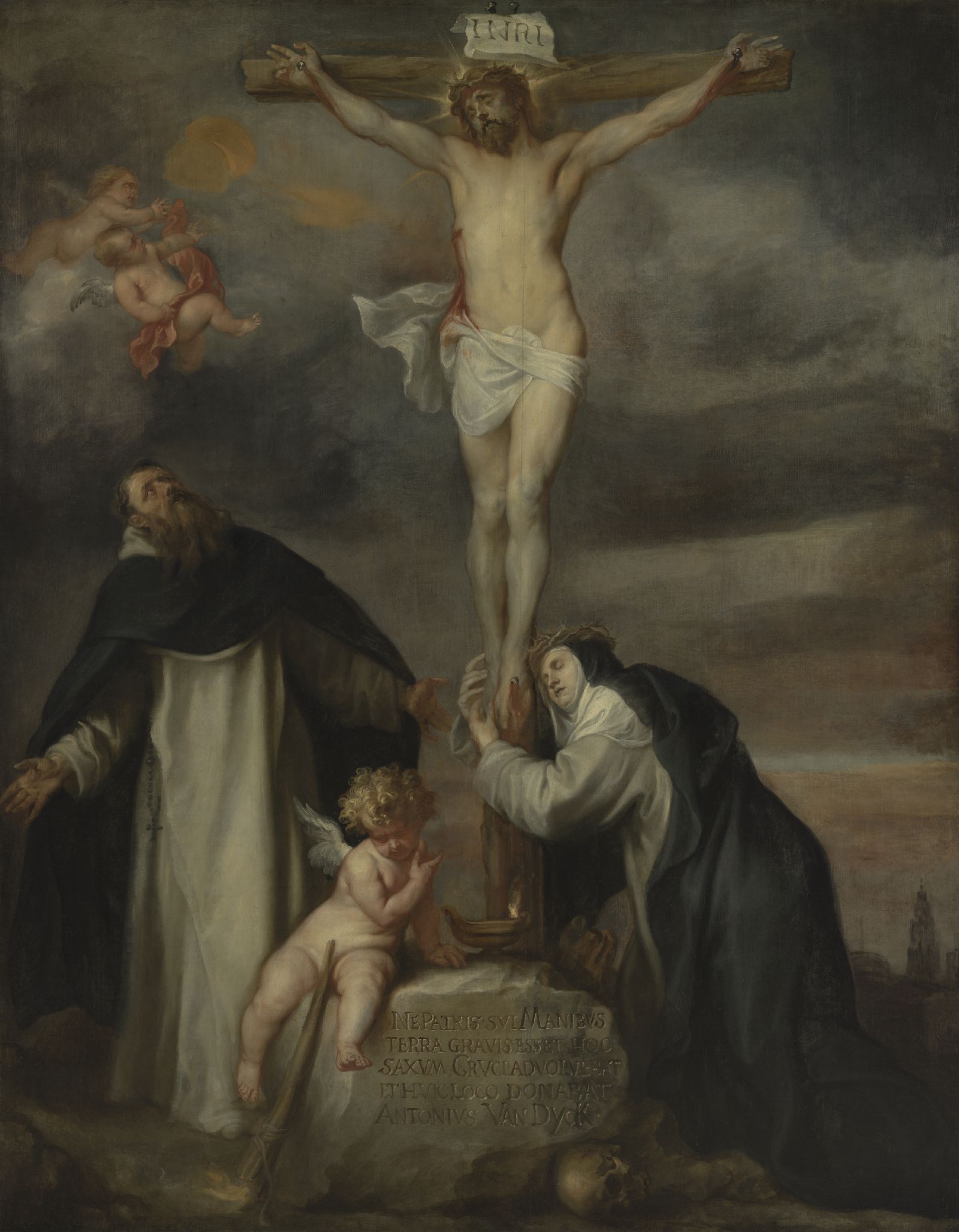 Anthony van Dyck, Christ on the Cross with Saint Catherine of Siena, Saint Dominic and an Angel